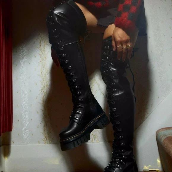 RARE Dr. Martens AUDRICK 22-EYE EXTREME LACE KNEE HIGH PLATFORM BOOTS size5 - Picture 4 of 10